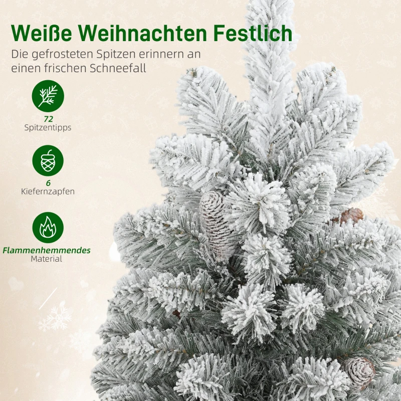 HOMCOM Mini Kunstkerstboom 60 cm, nepspar met sneeuw, 72 takken, 6 dennenappels, cementvoet