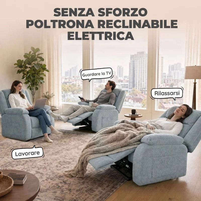 HOMCOM Poltrona Reclinabile Elettrica con Telecomando e Presa USB, Tessuto Effetto Lino, Verde