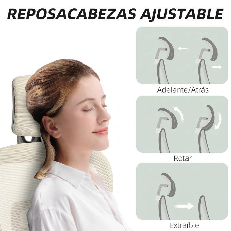 HOMCOM Silla de Oficina Ergonómica de Malla con Reposabrazos 3D Reclinable a 135° Reposacabezas Ajustable Beige