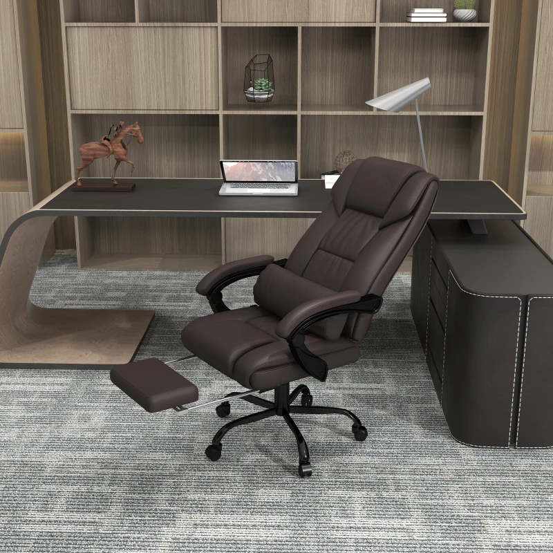 Vinsetto PU Leather Office Chair with 6-Point Vibration Massage, Reclining Chair Office with Footrest, Adjustable Height, Computer Chair, Brown