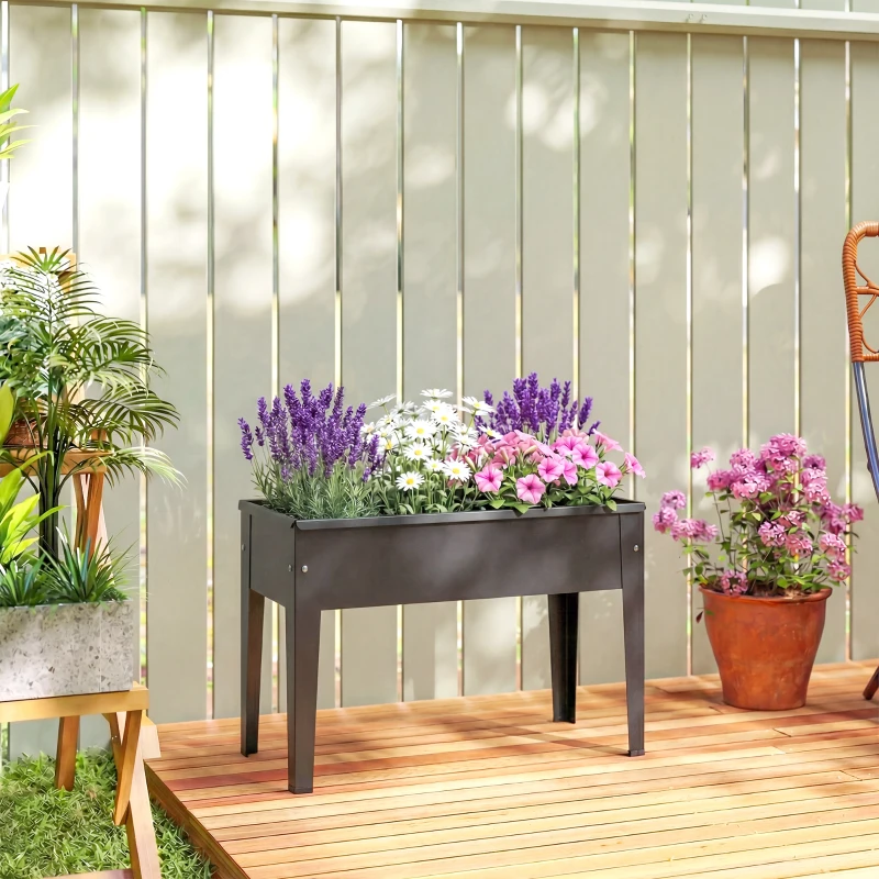 Outsunny Raised Planter, Metal Raised Garden Bed on Legs with Drainage Hole and Foot Covers, Black