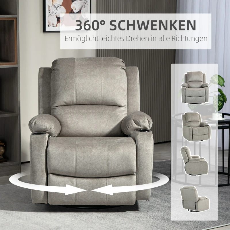 HOMCOM Relaxfauteuil met Voetensteun en Ligfunctie, incl. Bekerhouders, tot 150 kg, Bruin