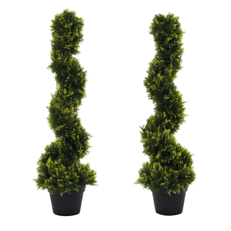 Outsunny Kunstmatige spiraalplant, Spiraalvormige cederboom met pot, 90 cm, Kunstmatige ceder voor buiten- en binnendecoratie, Groen