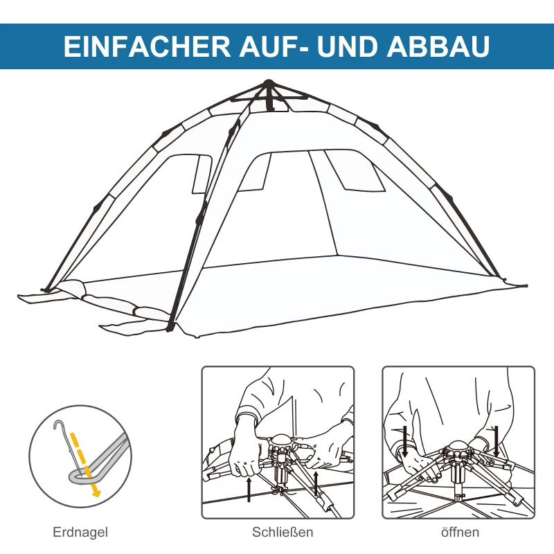Outsunny Pop-up Strandtent, Fiberglas Frame, 4 Zakken, Mesh-Ramen, Flexibel, Blauw