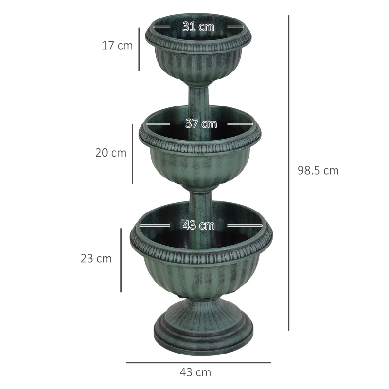 Outsunny 3-tier Chelsea Planter Flowers Display Fountain Stable Base Outdoor Garden Flower Pot Patio Balcony Indoors Green