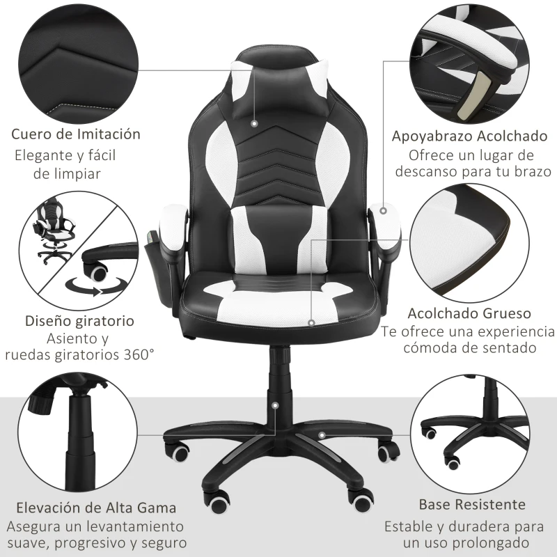 HOMCOM Sillón Giratorio Reclinable con 6 Puntos de Masaje y Calefacción Mando a Distancia 68x69x108-117cm Negro y Blanco