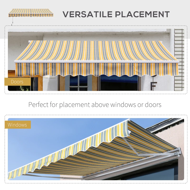 Outsunny 3.5M x 2.5M Garden Patio Manual Awning Canopy Sun Shade Shelter Retractable Gear Lever Winding Handle - Yellow