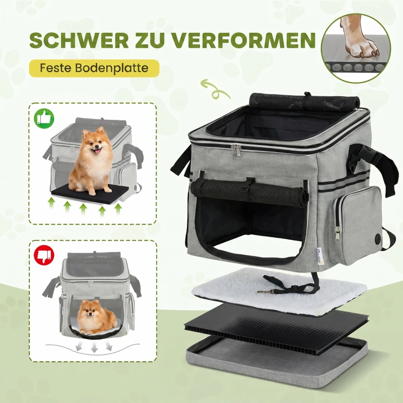 PawHut Hondenmand voor op de Fiets Voorop Draagbaar Hondenfietskorf met Veiligheidslijn Kussen Kom voor Kleine Honden tot 5 kg Lichtgrijs
