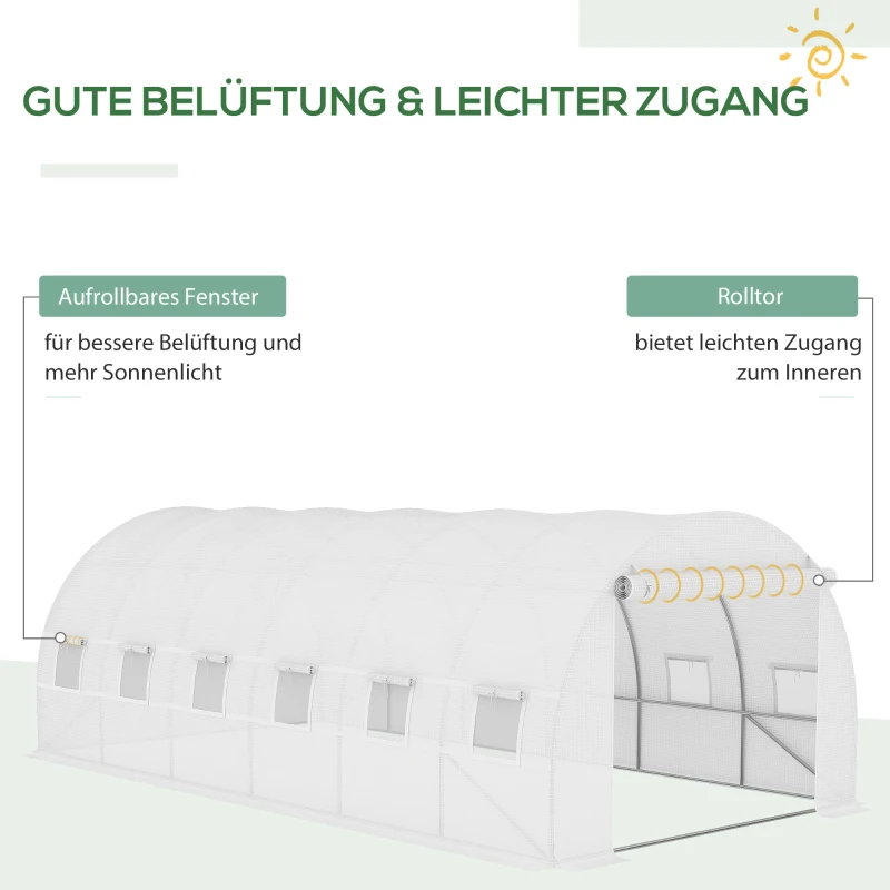 Outsunny Vervangingsfolie voor 6x3x2 m kas, stevig, scheurresistent, 12 ramen, deur, Wit(m-4)