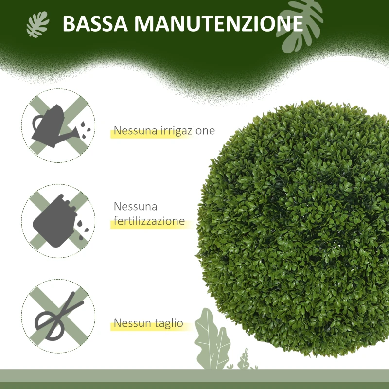 HOMCOM Set di 2 Piante Finte di Bosso in PE da Ø40 cm per Interno ed Esterno, Verde