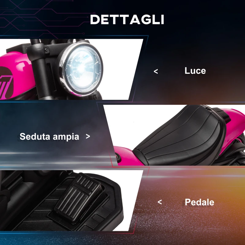 HOMCOM Moto Elettrica per Bambini 18-36 Mesi con Rotelle e Fanale, 76x42x57 cm, Rosa e Nero