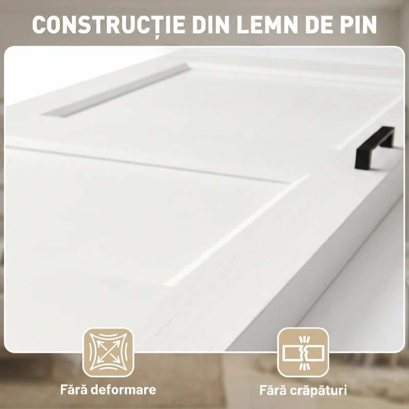 HOMCOM Ușă Culisantă de Interior din Lemn de Pin cu Șină Silențioasă, Ghidaj, Kit Accesorii, Alb