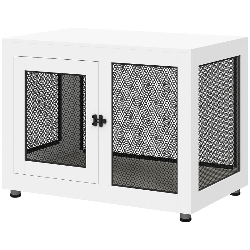PawHut hondenkooi, dierenkooi met tafelblad, hondenhok, kennel, wit(m-10)