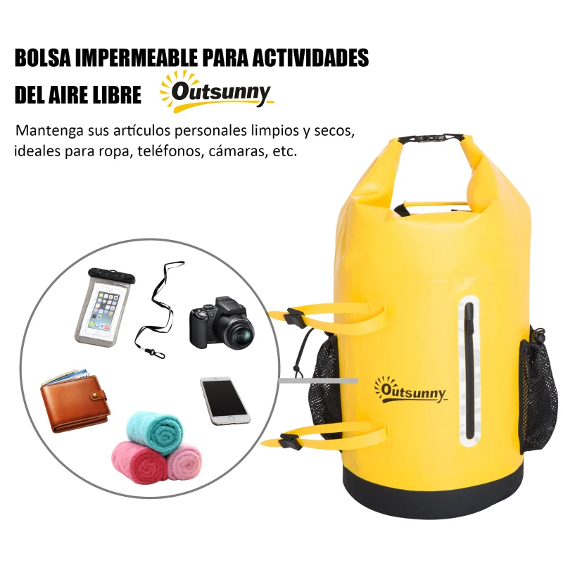 Outsunny Bolsa Estanca 30L PVC Bolsa Seca Impermeable Mochila con Correa Ajustable para Deporte Aire Libre Φ27.5x67cm