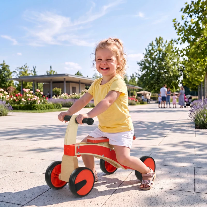 AIYAPLAY Voiture Porteur pour Enfants, Véhicule à Pousser Sans Pédales avec Roues en EVA et Dossier, 2 à 3 Ans, Rouge
