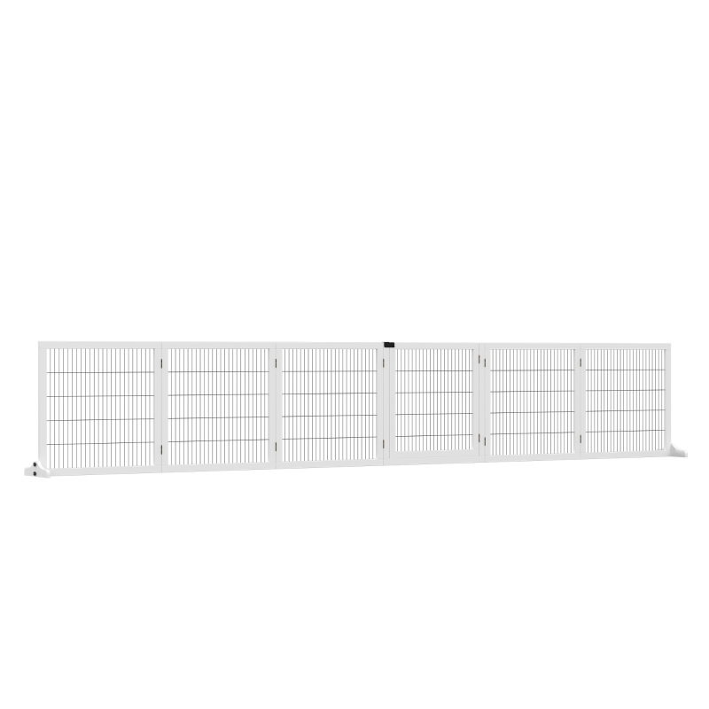PawHut Barrera de Seguridad para Perros Plegable de Madera para Escaleras y Puertas con Soporte de Pie 432x36x70 cm Blanco