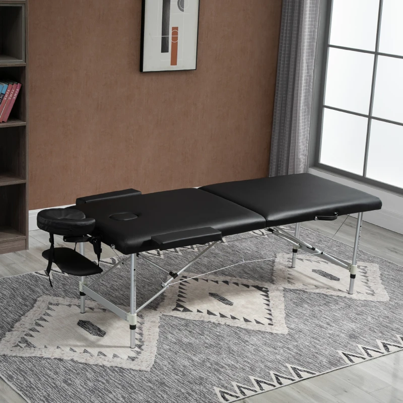 HOMCOM Massagetafel, 2 Zones Opvouwbare Massagebank met Kunstlederen Bekleding, Hoofdsteun, Armleuningen, Tas, Hoogteverstelbaar 90cm Breed tot 225kg Belastbaar, Zwart