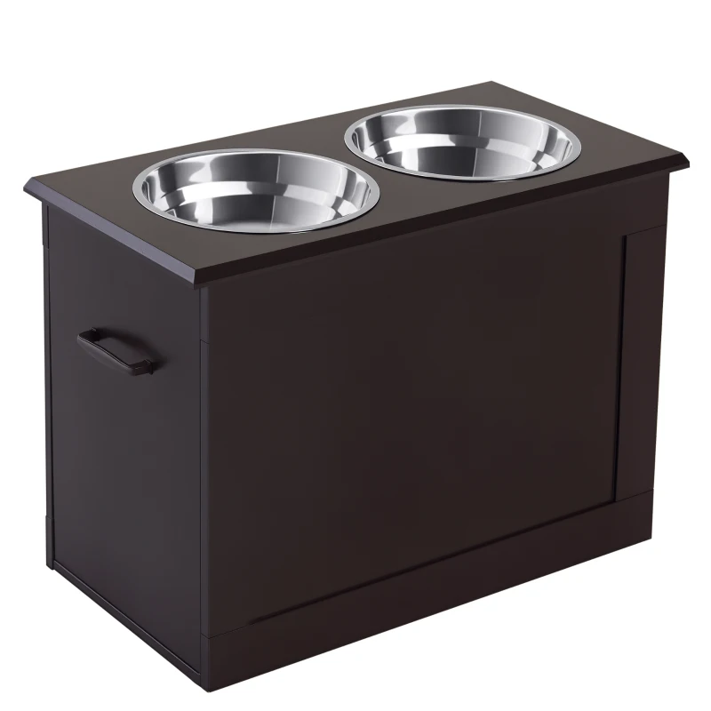PawHut hondenbak met opbergruimte 2 bakjes voerstation kattenbak espresso(m-11)