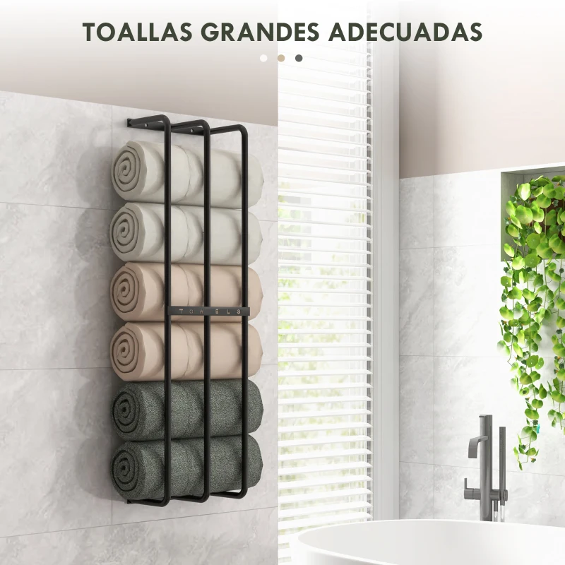 HOMCOM Toallero de Pared con 3 Barras y Marco de Metal Soporte de Toallas para Hotel 21x12x74 cm Negro