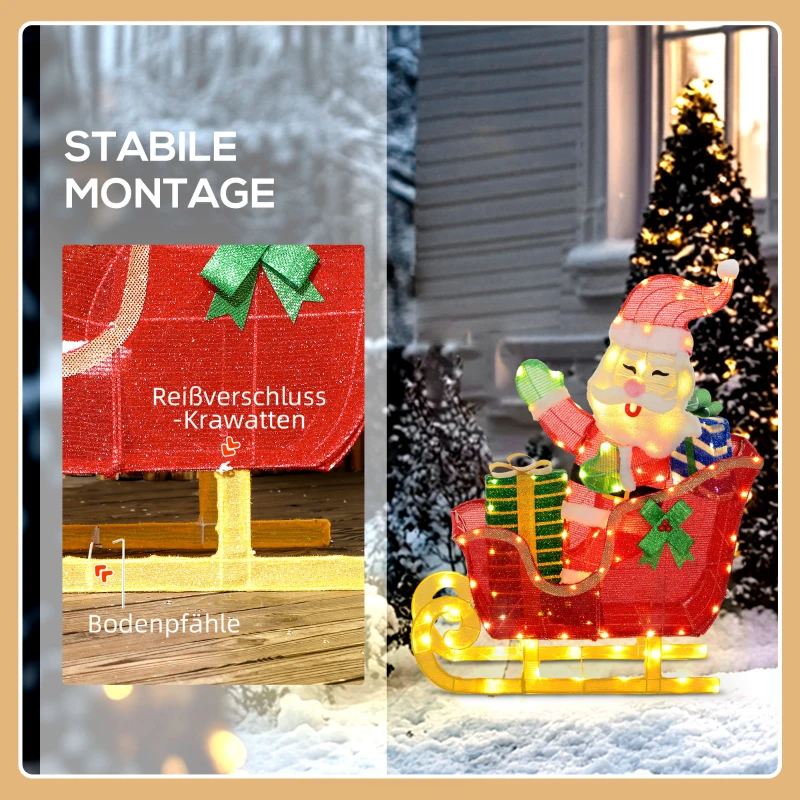 Outsunny Stralende Kerstdecoratie, Kerstman op Slee met Rendieren, 246 LED-Lampjes, Grondspiezen, Veelkleurig