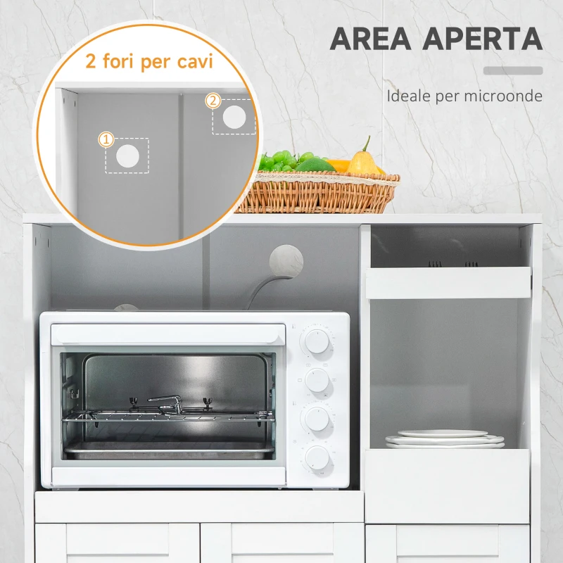 HOMCOM Credenza Cucina Salvaspazio con 2 Armadietti e 2 Ripiani Estraibili in Legno, 84x39x109 cm, Bianco