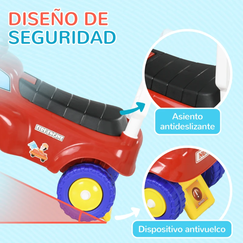 AIYAPLAY Coche Correpasillos para Niños de 18-36 Meses con 3 Luces Música Volante y Compartimento de Almacenaje 49x24x42 cm Rojo