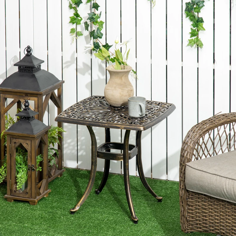 Outsunny bijzettafel terrastafel met parasolgat, aluminium frame voor tuin