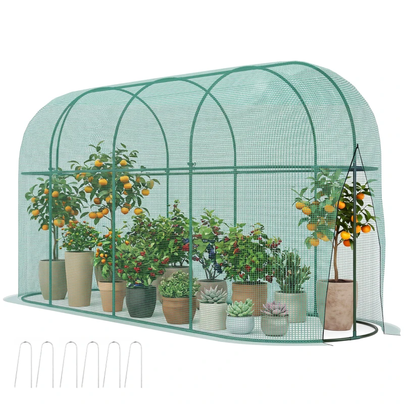 Outsunny Vogelbeschermingsnet, metalen frame, ritssluitingdeur, eenvoudig opzetten en afbreken, 3 x 1 x 1,5 m, groen