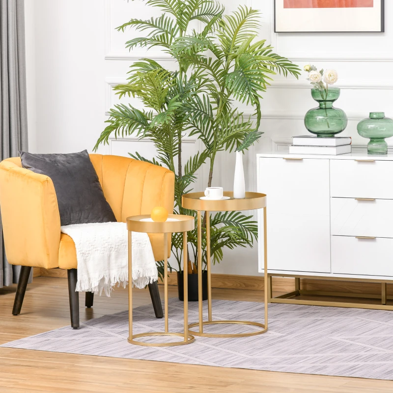 HOMCOM 2-delige set bijzettafels in retrodesign met verhoogde rand, 39 cm x 39 cm x 63 cm, metaal, MDF-hout