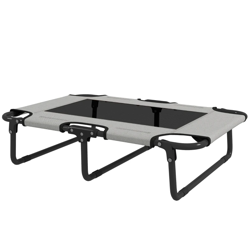 PawHut Portable Raised Dog Bed, Elevated Pet Cot with Breathable Mesh for Indoor Outdoor, for Small Medium Dogs, Light Grey