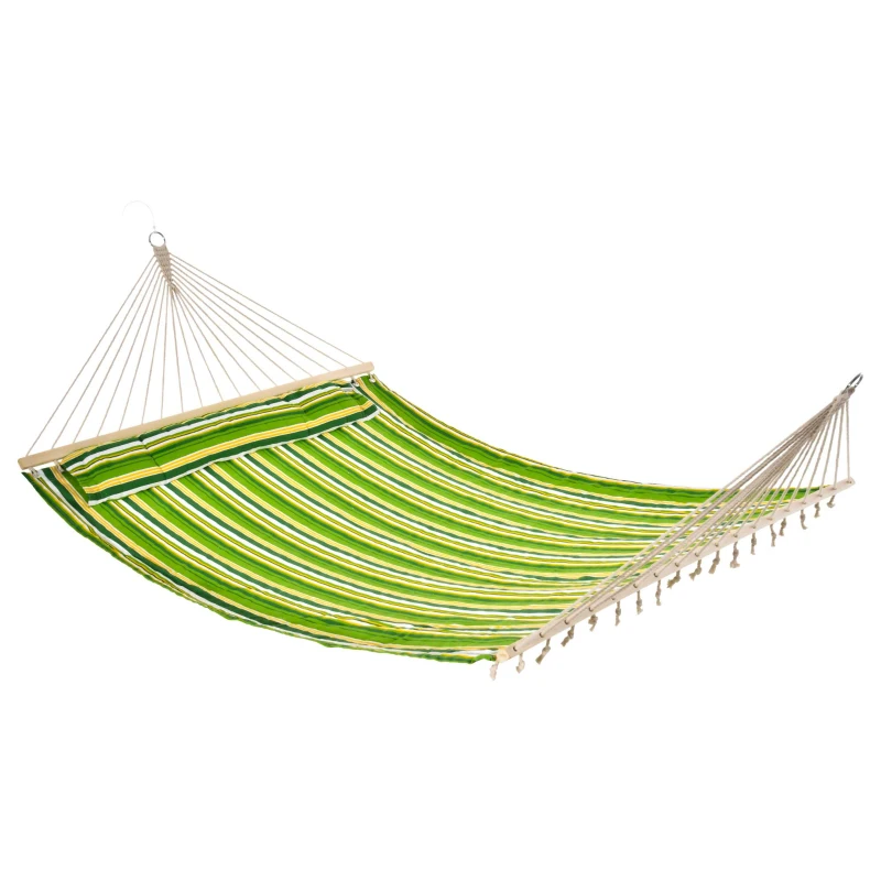 Outsunny Hangmat hangbed hangzetel hangend bed familie meerdere personen 210 kg 2 kleuren houten paal