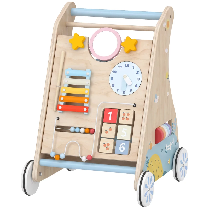 AIYAPLAY Wooden Baby Walker with Detachable Double-Sided Activity Board, Push Along Walker, Gift for Boys Girls 1-3 Years