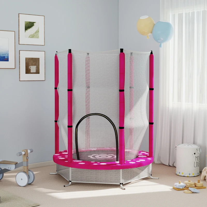 AIYAPLAY 4.6ft Toddler Trampoline w/ Safety Enclosure Net, for Indoor Outdoor Use, Ages 3-6 Years, Pink