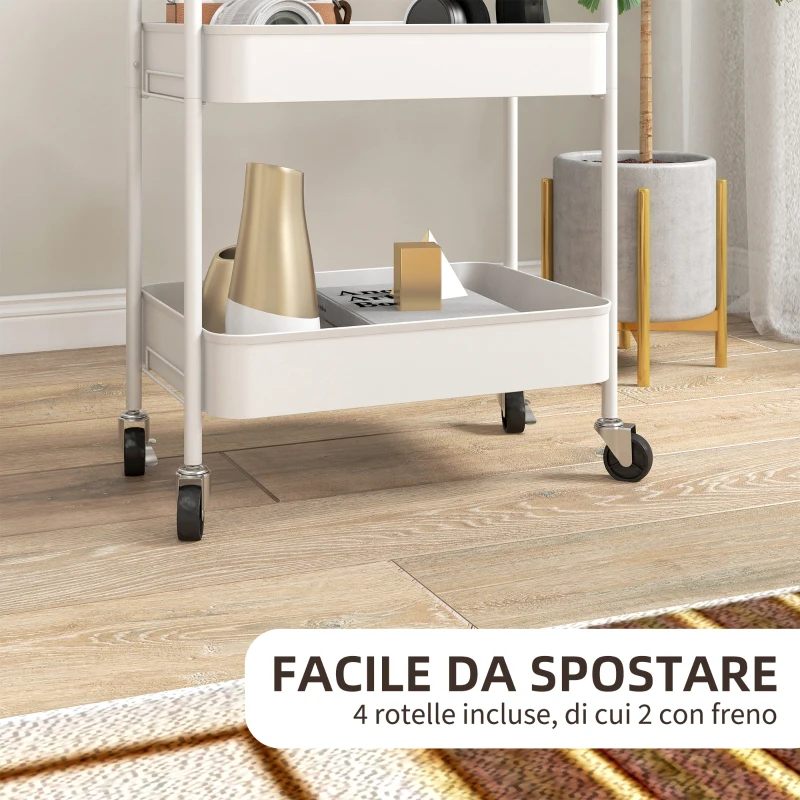 HOMCOM Carrello da Cucina a 3 Livelli con Maniglie e 4 Rotelle, in Acciaio, 45x30.6x79 cm, Bianco