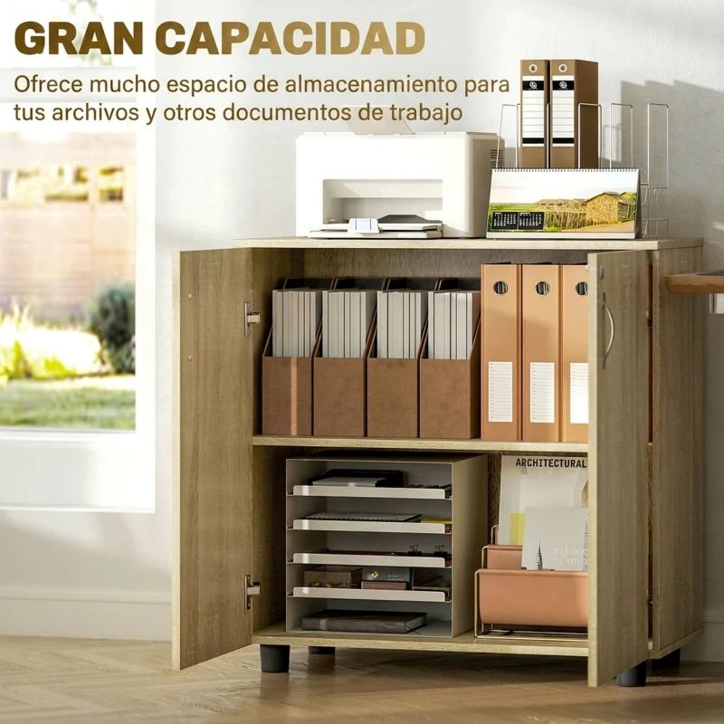 Vinsetto Archivador de Oficina con 2 Puertas Cerradura Estantes para Sala de Estar Estudio 80x40x80 cm Roble