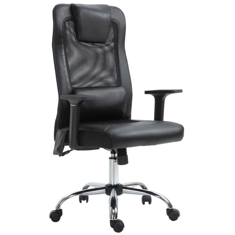 HOMCOM Fauteuil de bureau manager massant - assise dossier ergonomique - coussin lombaires & têtière - maille PU noir