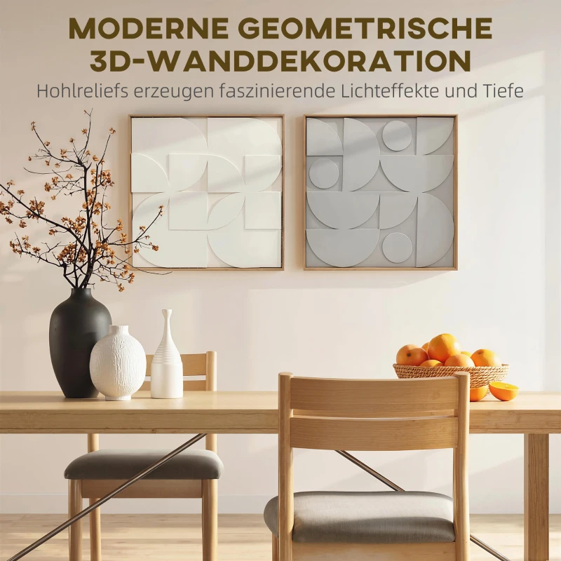 HOMCOM Wanddecoratie 3D set van 2 geometrisch modern wanddecoratie voor woonkamer, hal, 80 x 3,5 x 80 cm, wit