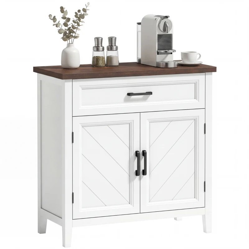 HOMCOM Buffet salon, meuble de rangement avec 2 portes, tiroir et étagère réglable, 76 x 35 x 80 cm, blanc