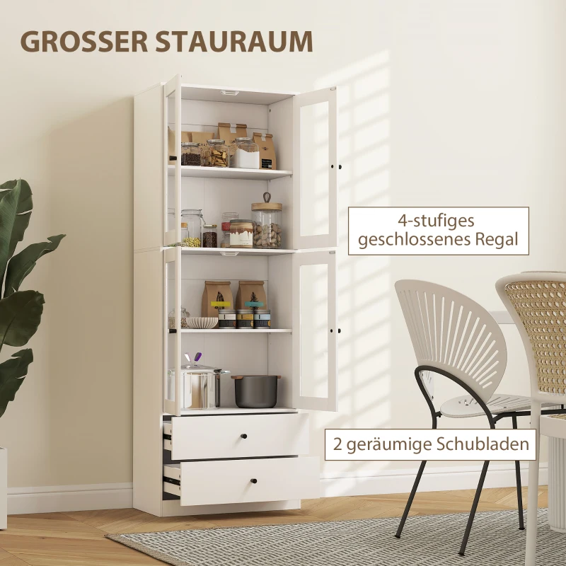 HOMCOM Keukenkast met Lades en Glazen Deuren, Melamine Oppervlak, Wit(m-4)