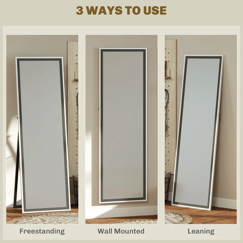 HOMCOM 162.6 cm Two-Tone Full Length Mirror - White/Grey-Tone