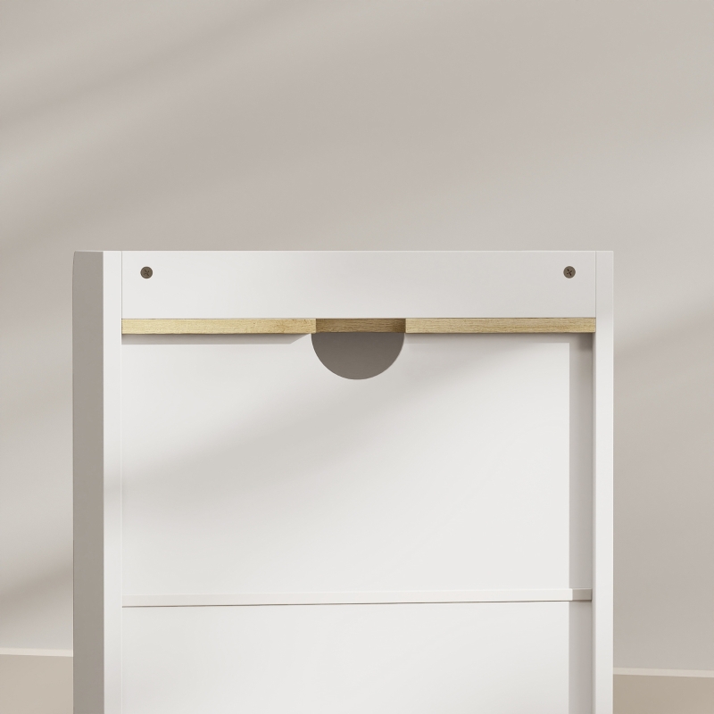 HOMCOM Modern Bedside Table, Slim Nightstand with Drawer, Shelf and Cable Holes, White and Oak