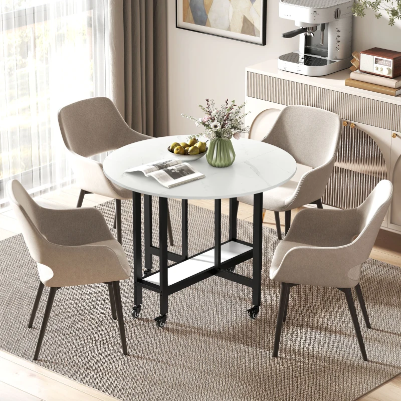 HOMCOM Mesa de Jantar Dobrável com Rodízios Mesa de Cozinha para 4 Pessoas com Prateleira Integrada 100x100x75 cm Branco