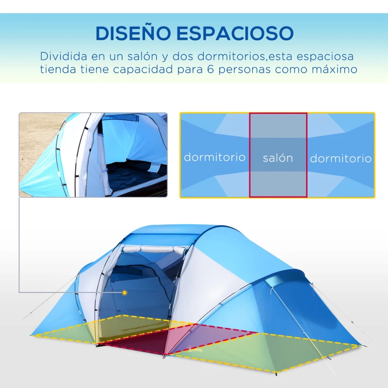 Outsunny Tienda de Campaña Familiar para 4 Personas con 2 Habitaciones y Bolsa de Transporte 430x230x170 cm Azul y Blanco