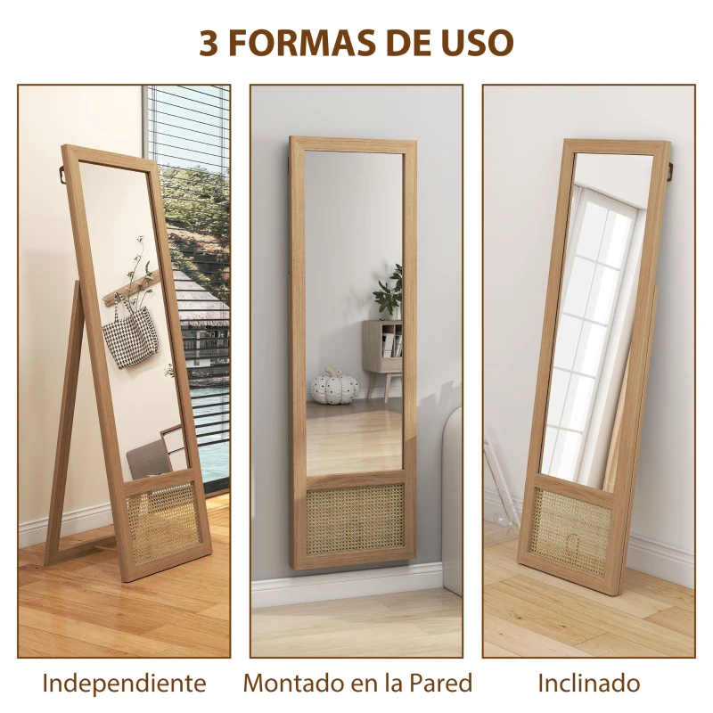 HOMCOM Espejo de Cuerpo Entero 160x50 cm con Marco de Madera y Soporte para Salón Dormitorio Natural