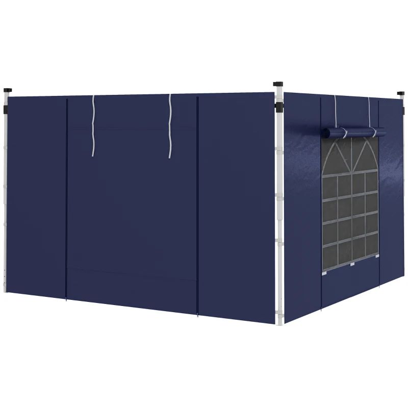 Outsunny Paviljoen Gordijnen, Set van 2, voor 3x6m of 3x3m Tuinpaviljoens, met Ramen en Deuren, Blauw