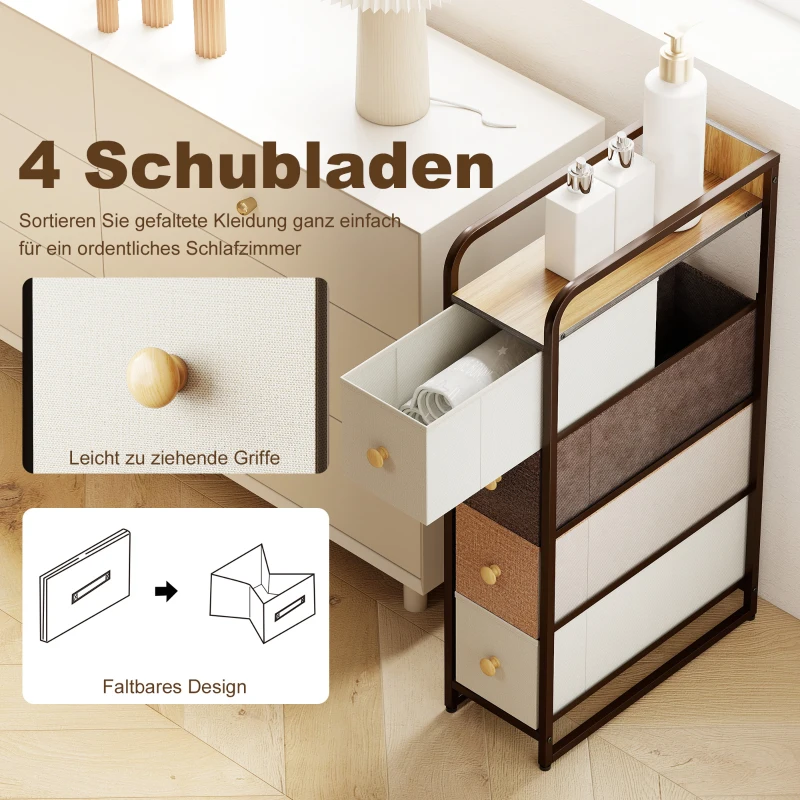 HOMCOM Ladekast met 4 vliesstoflades opbergkast met stalen frame, 20 x 47 x 84,5 cm, meerkleurig
