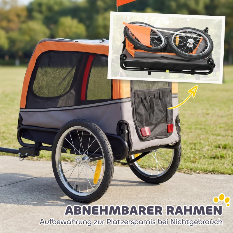 PawHut Hondenaanhanger Opvouwbare Fietskar met Veiligheidsreflectoren voor Kleine en Middelgrote Honden tot 20 kg Oranje