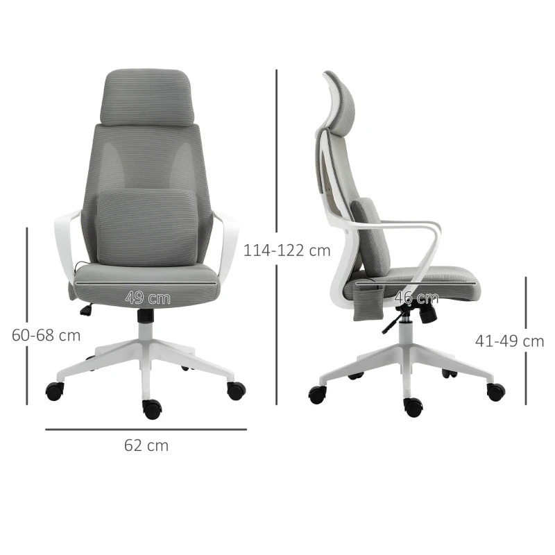 Vinsetto bureaustoel, in hoogte verstelbare draaistoel, massagestoel, ergonomische directiestoel met massagefunctie, gamingstoel, nylon, grijs, 62 x 60 x 114-122 cm