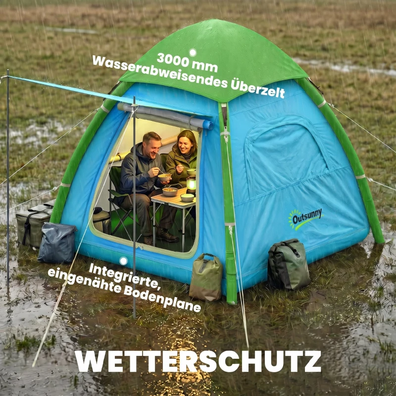 Outsunny Aufblasbares Zelt 2-3 Pers. Schneller Aufbau Outdoor Camping Zelt mit Luftpumpe Meshfenster abnehmbar Dach