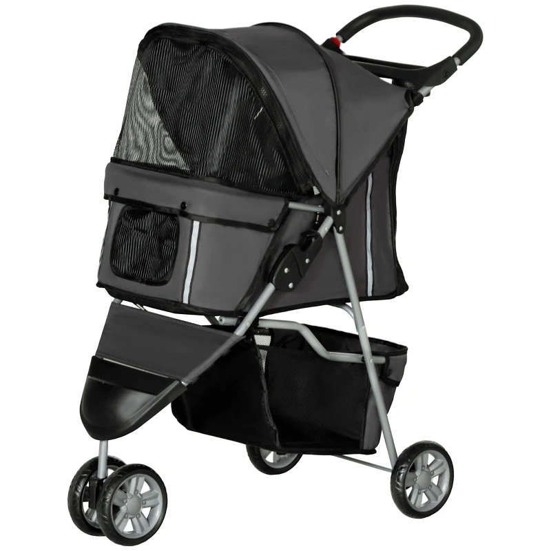 PawHut Ruimtebesparende honden- & kattenbuggy tot 10 kg, 75 x 45 x 97 cm, in Donkergrijs met opbergopties(m-10)